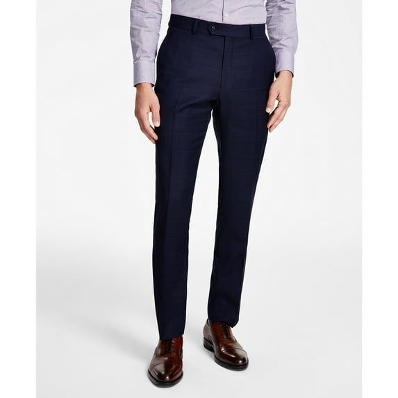 Tommy Hilfiger Men Modern-Fit Stretch Plaid Wool Blend Suit Pants Blue B4HP $190 (Regular,34,34 in)