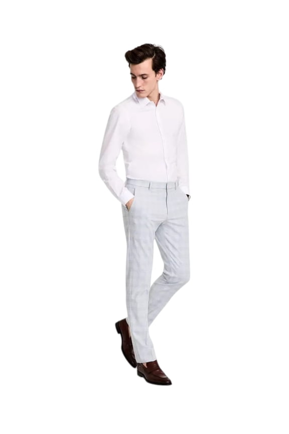 Mens Modern fit Dress Pants 34 / 34 Light Grey Plaid Stretch