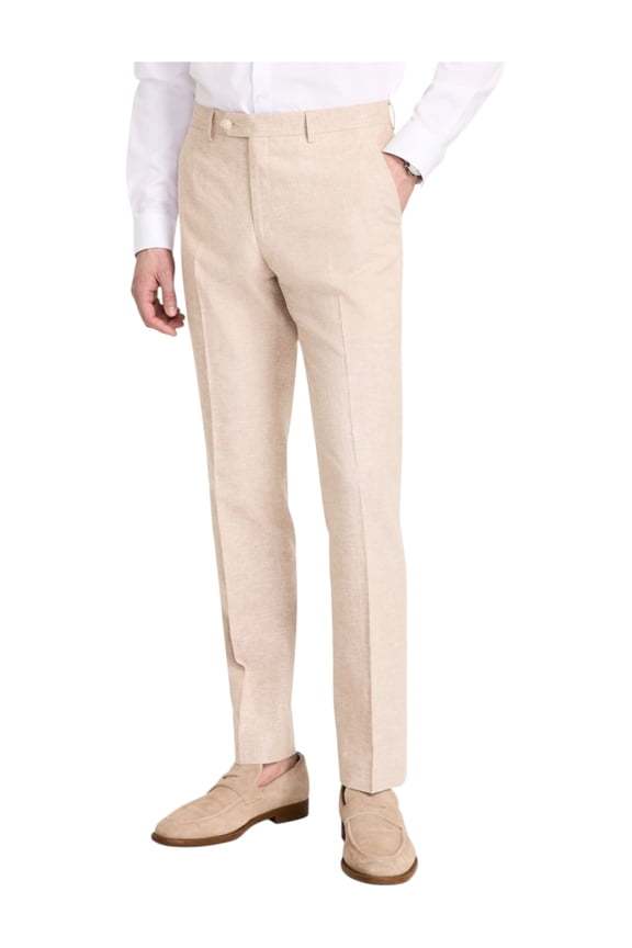 Mens Modern fit Dress Pants 38 / 30 Beige Solid Stretch Linen