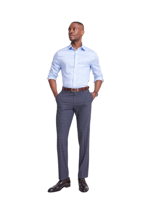 Mens Modern fit Dress Pants 38 / 30 Grey Blue Plaid Stretch