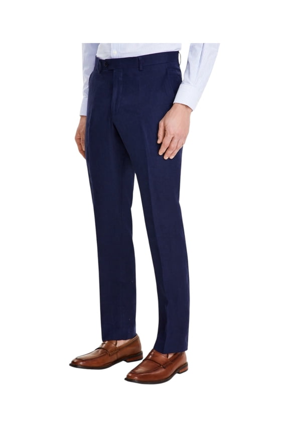 Mens Modern fit Dress Pants 38 / 30 Navy Blue Solid Stretch Linen
