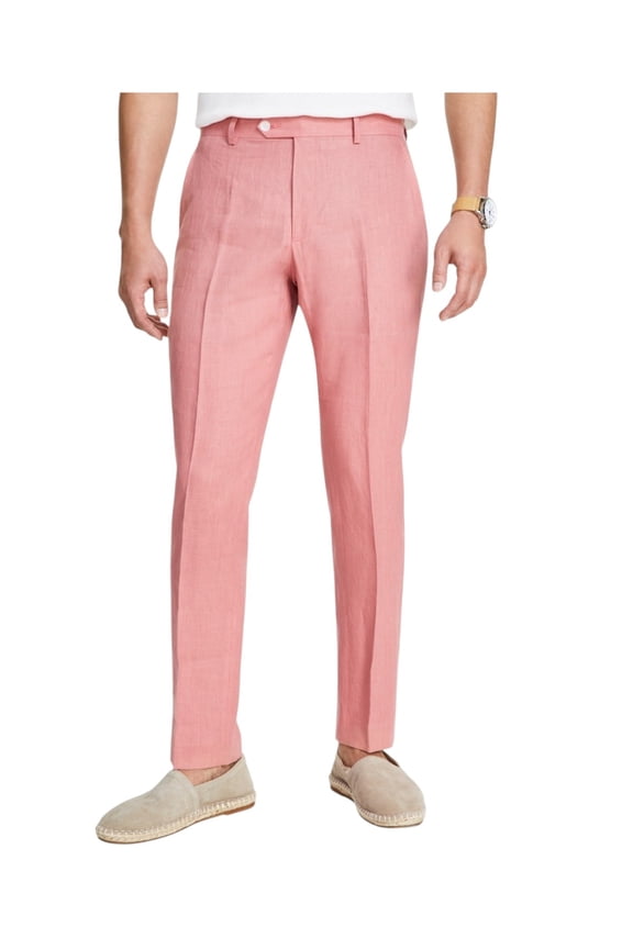 Mens Modern fit Dress Pants 38 / 30 Red Solid Linen