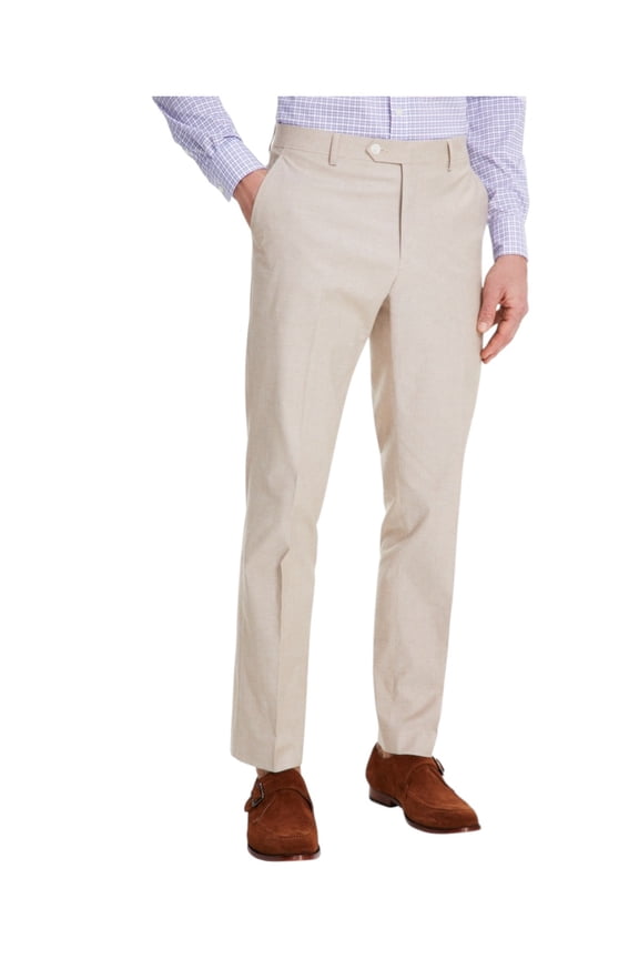 Mens Modern fit Dress Pants 38 / 34 Beige Solid Stretch