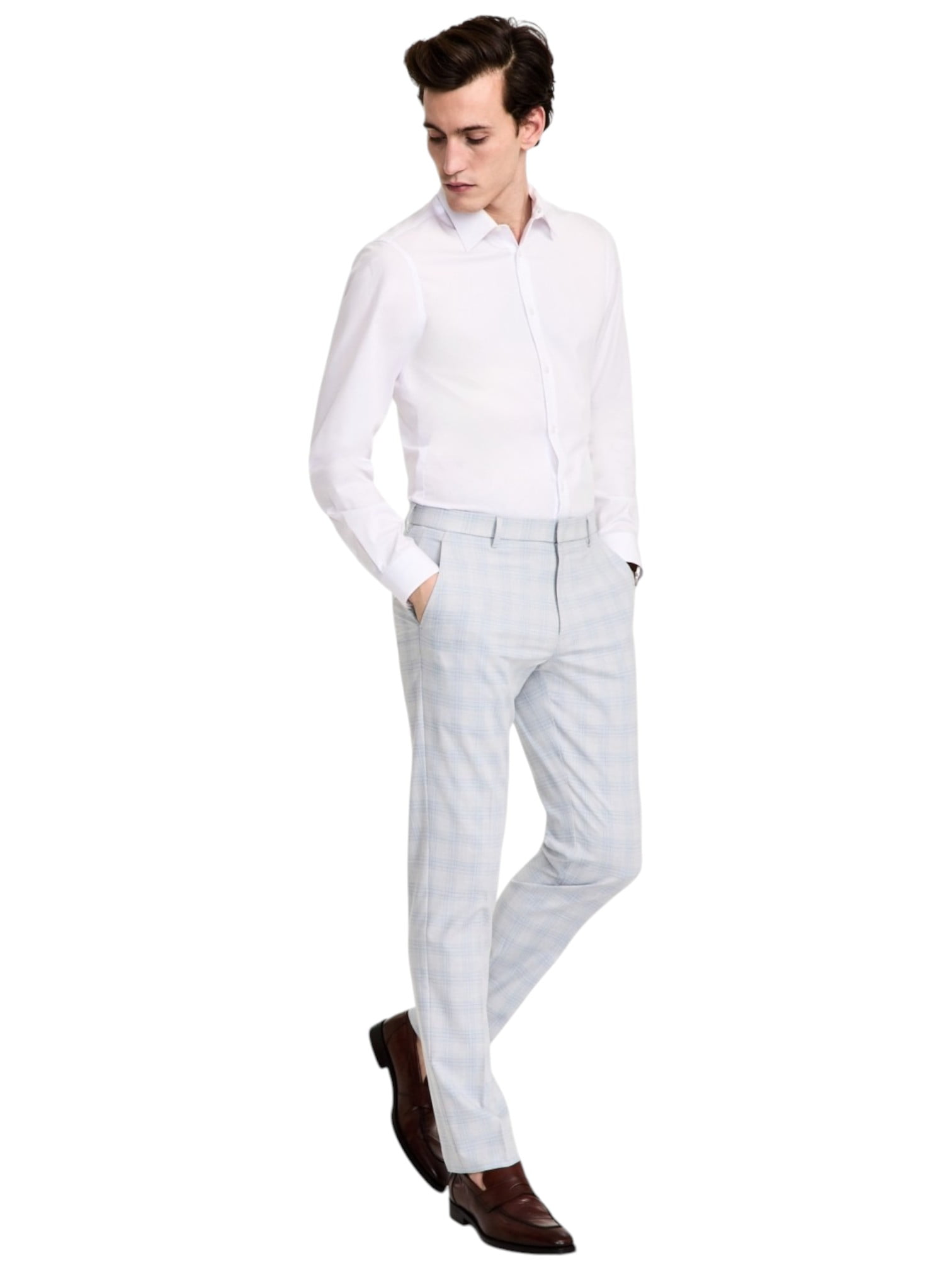 Tommy Hilfiger Mens Modern Fit Dress Pants 40 / 30 Light Grey Plaid
