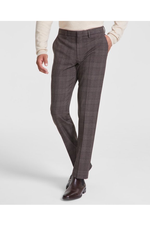 Mens Modern fit Dress Pants 42 / 30 Brown Plaid