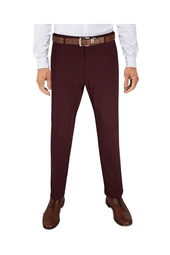 Mens Modern fit Dress Pants 48 / 32 Burgundy Red Solid Stretch