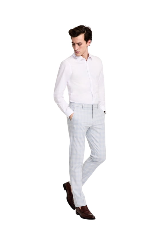 Mens Modern fit Dress Pants 48 / 32 Light Gray Plaid