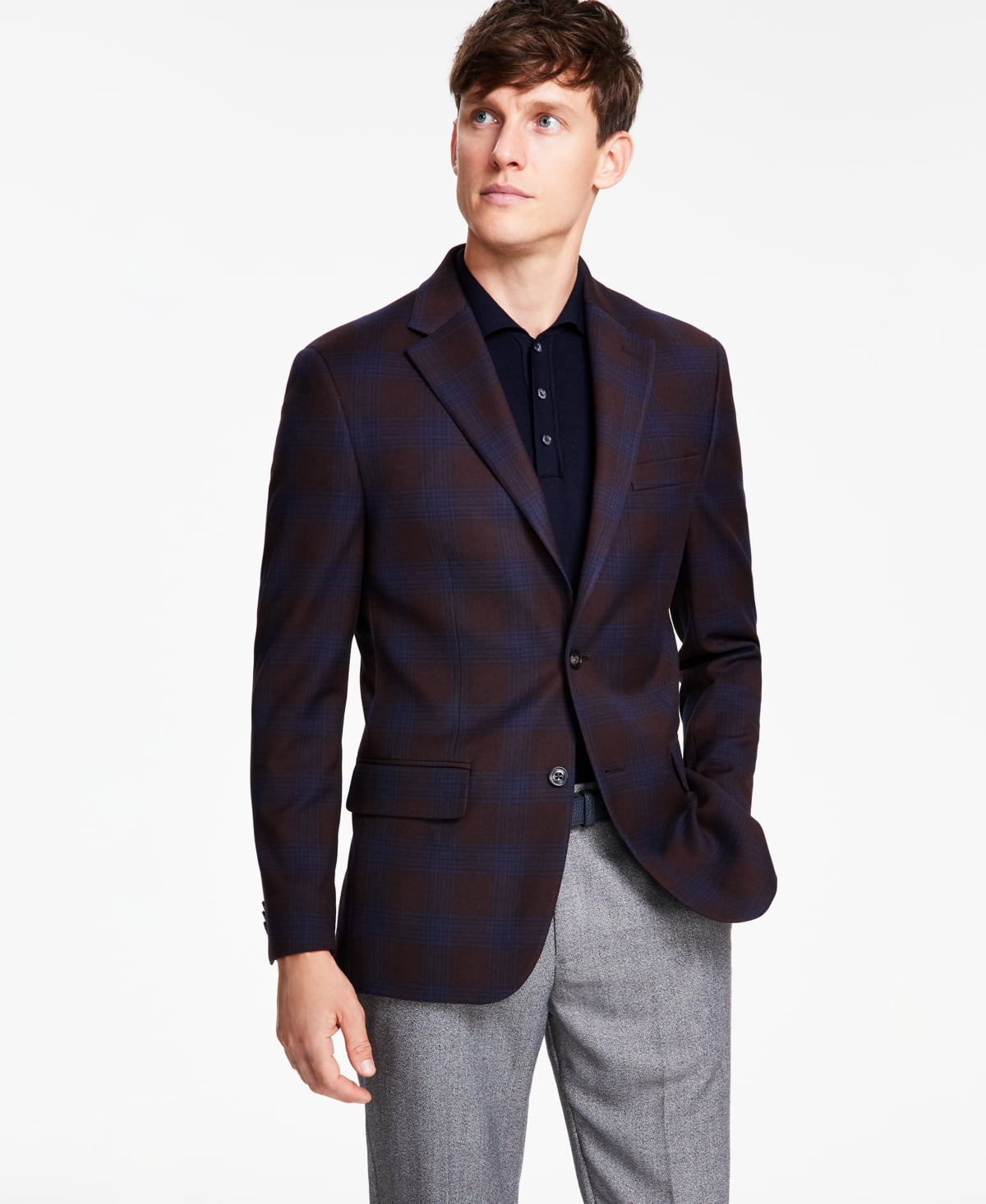 Tommy Hilfiger Mens Modern fit Sport Coat Blazer 36 R Burgundy Red Blue Plaid