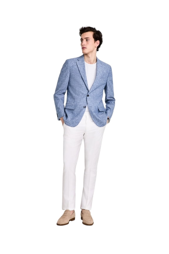 Mens Modern fit Sport Coat Blazer 36 R Light Blue Solid Linen