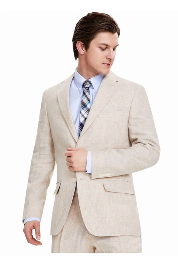 Mens Modern fit Sport Coat Blazer 36 S Beige Solid Linen