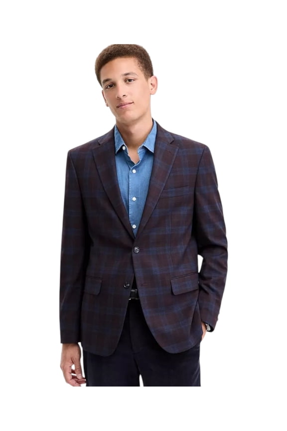 Mens Modern fit Sport Coat Blazer 36 S Burgundy Red Check