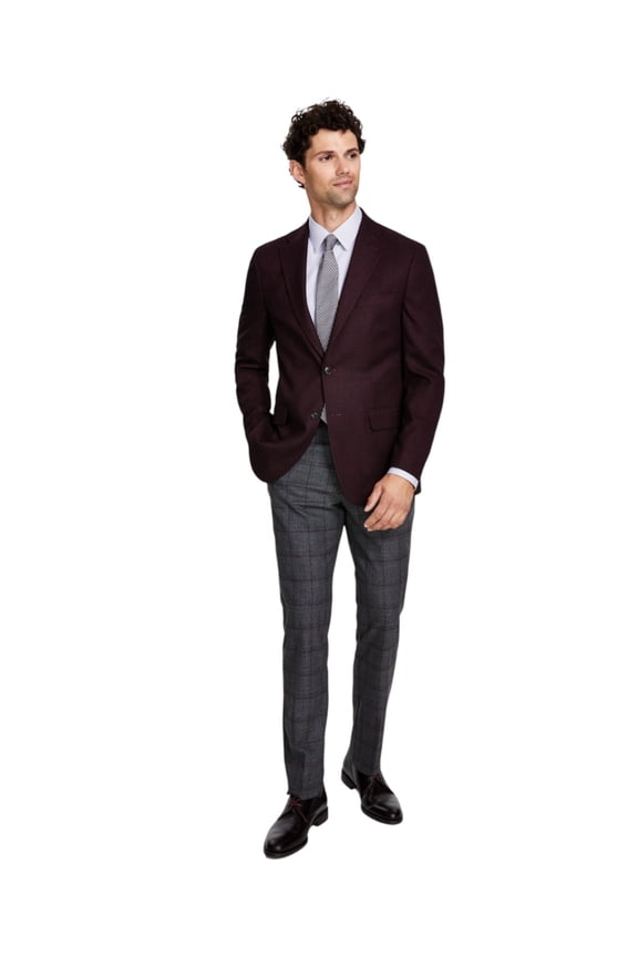 Mens Modern fit Sport Coat Blazer 36 S Burgundy Red Solid Stretch