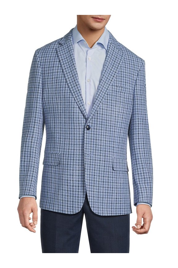 Mens Modern fit Sport Coat Blazer 38 L Grey Blue Check Stretch