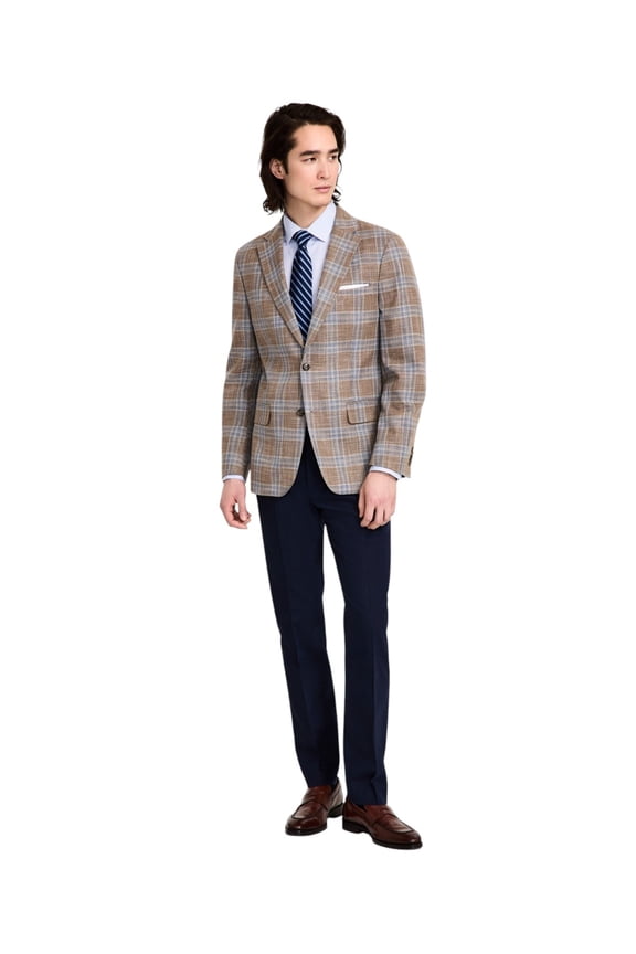Mens Modern fit Sport Coat Blazer 38 R Tan Blue Plaid