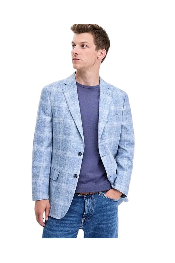 Mens Modern fit Sport Coat Blazer 38 R Light Blue Check
