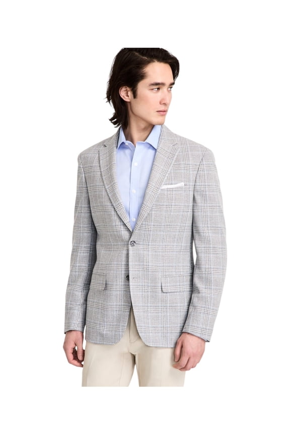 Mens Modern fit Sport Coat Blazer 38 R Light Grey Plaid Stretch