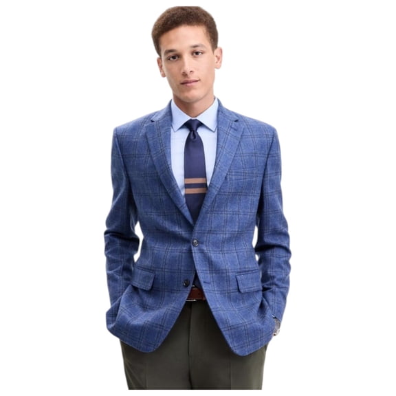 Tommy Hilfiger Mens Modern fit Sport Coat Blazer 38 R Navy Blue Plaid Wool