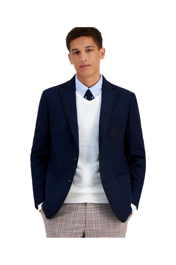 Mens Modern fit Sport Coat Blazer 38 S Blue Solid Stretch Wool