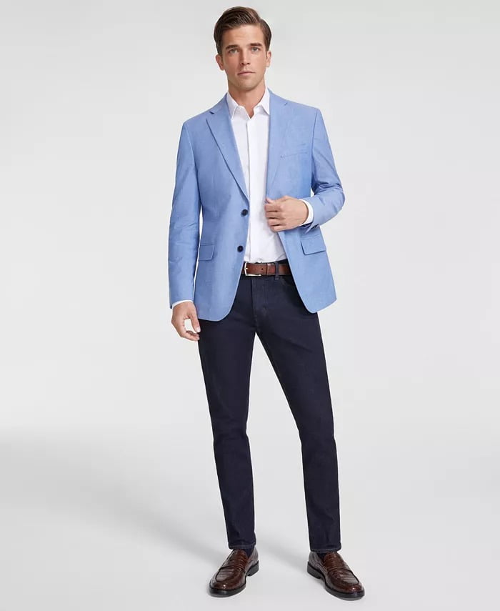 Men'S Solid 2 Button Light Blue Classic Fit Sport Coat Blazer