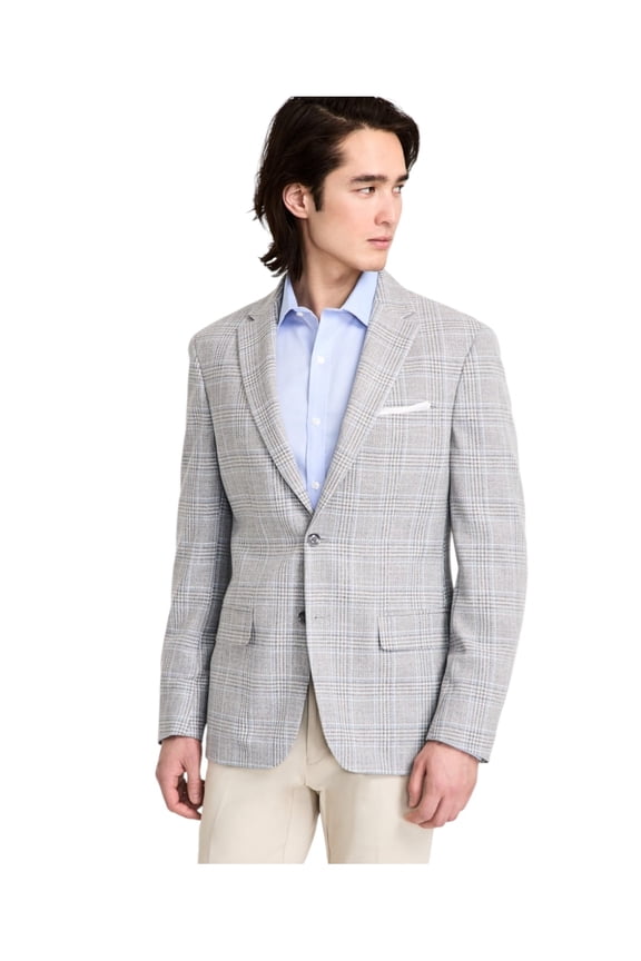 Mens Modern fit Sport Coat Blazer 40 S Light Grey Plaid Stretch