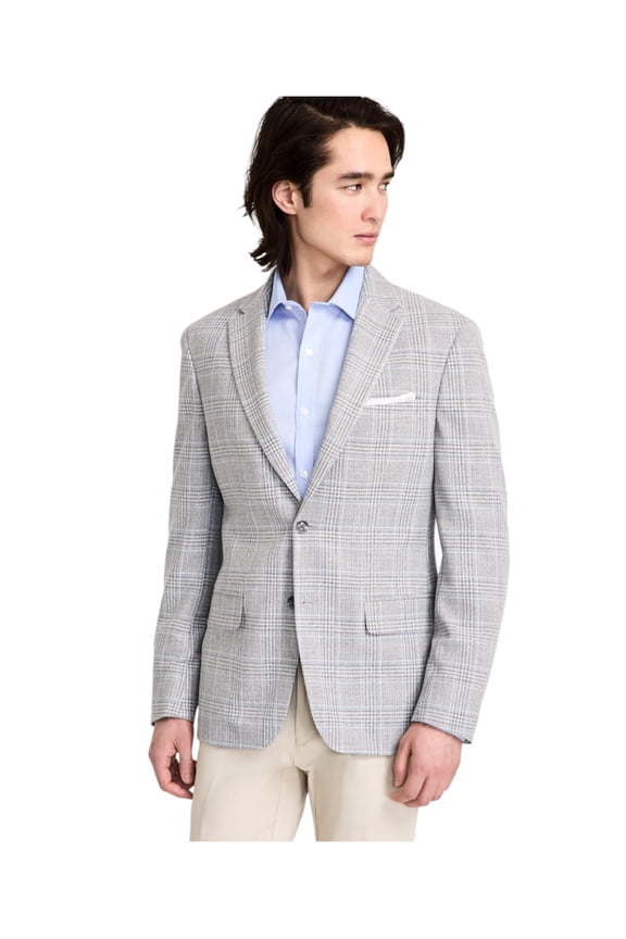 Mens Modern fit Sport Coat Blazer 41 R Light Grey Plaid Stretch