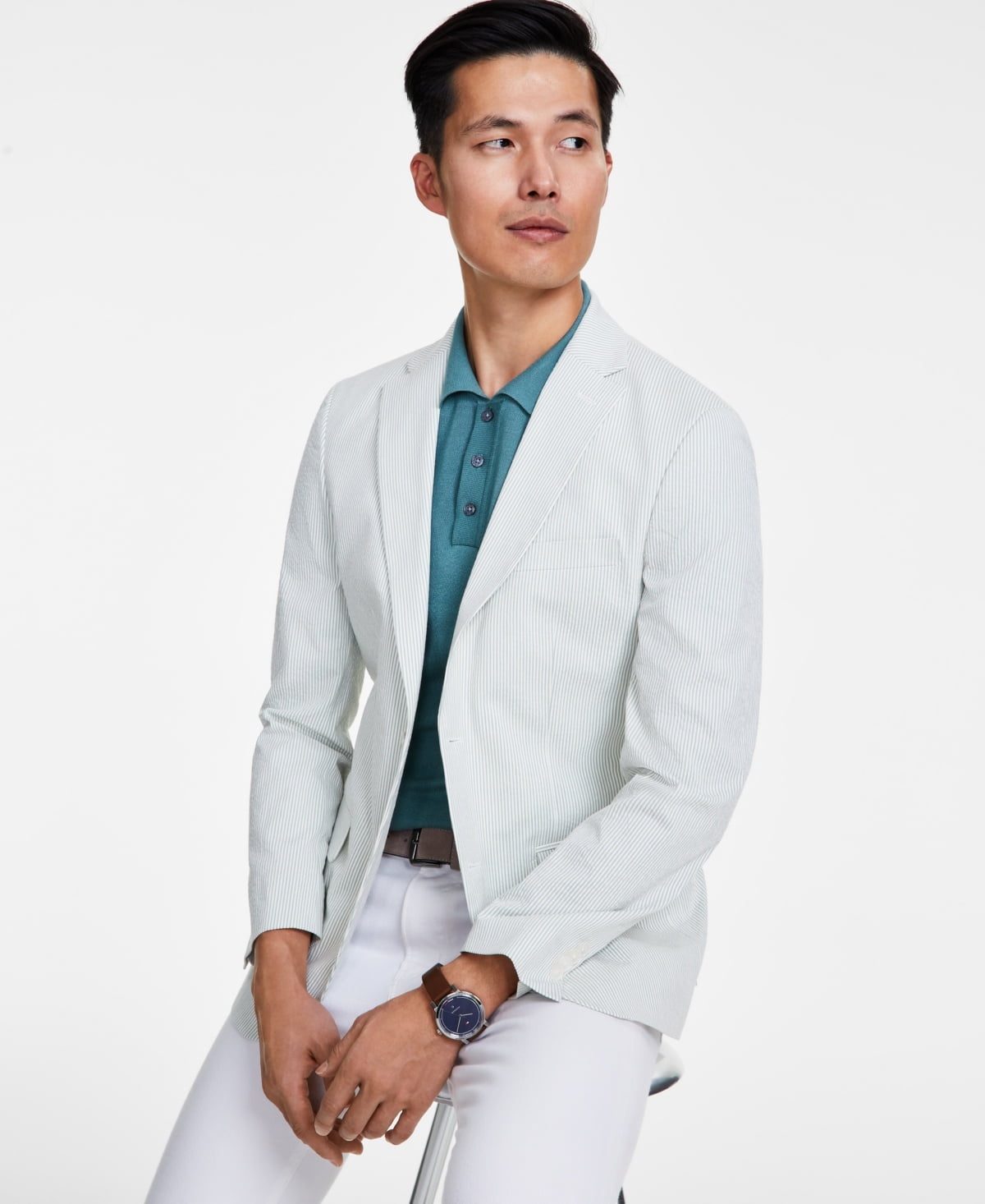 Tommy Hilfiger Mens Modern fit Sport Coat Blazer 42 L Light Green White Striped