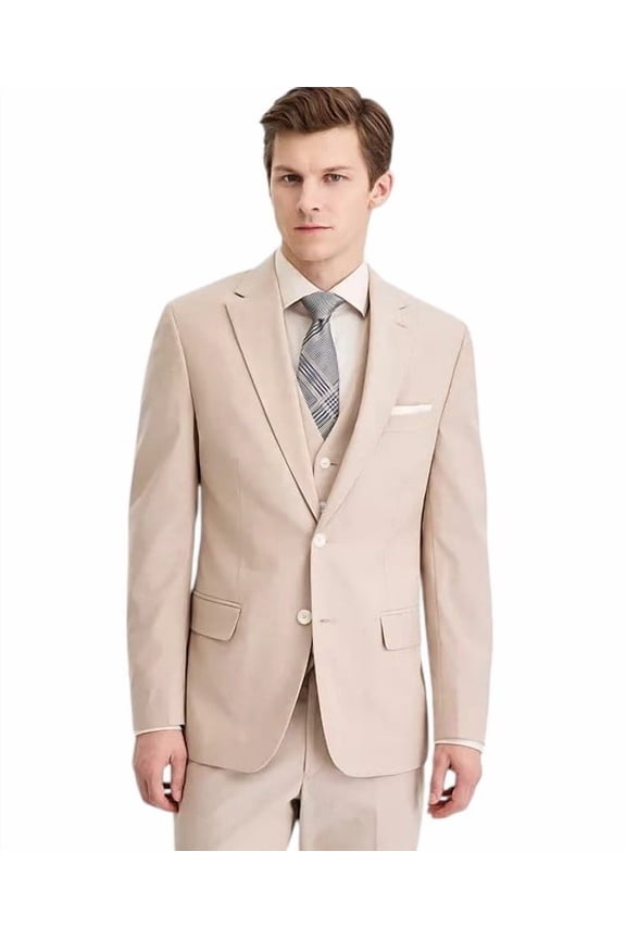 Mens Modern fit Cotton Suit Jacket Blazer 42 R Tan Solid Stretch