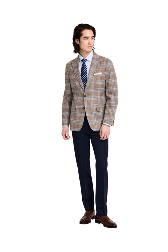 Mens Modern fit Sport Coat Blazer 44 L Beige Plaid