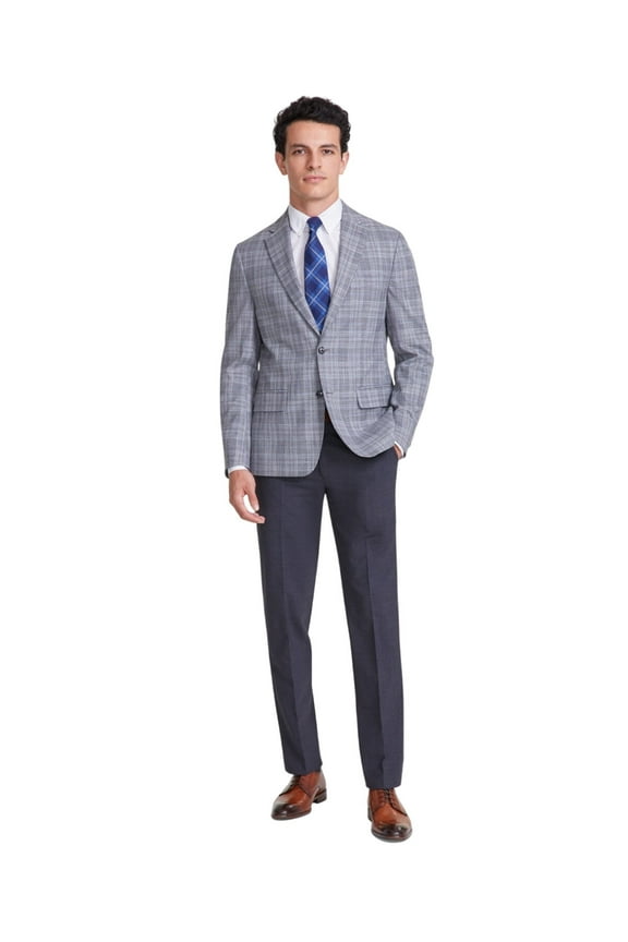 Mens Modern fit Sport Coat Blazer 44 L Light Grey Plaid