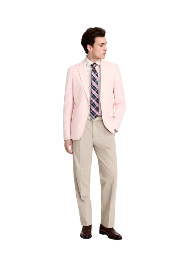Mens Modern fit Sport Coat Blazer 44 L Pink Solid Stretch Linen