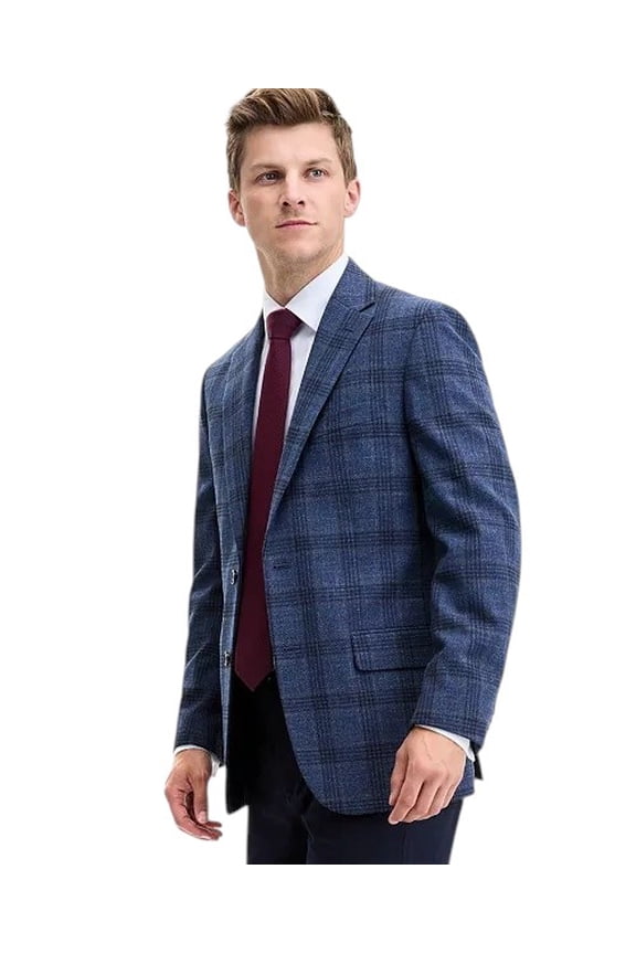 Mens Modern fit Sport Coat Blazer 44 R Navy Blue Check Stretch