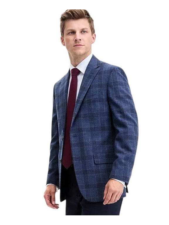 Mens Modern fit Sport Coat Blazer 44 R Navy Blue Check Stretch