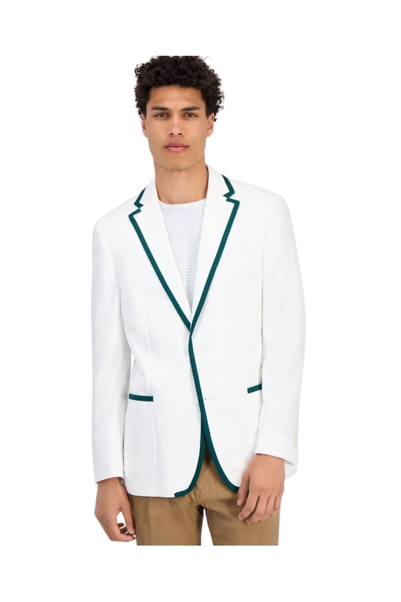 Mens Modern fit Sport Coat Blazer 44 S White Green Tipped