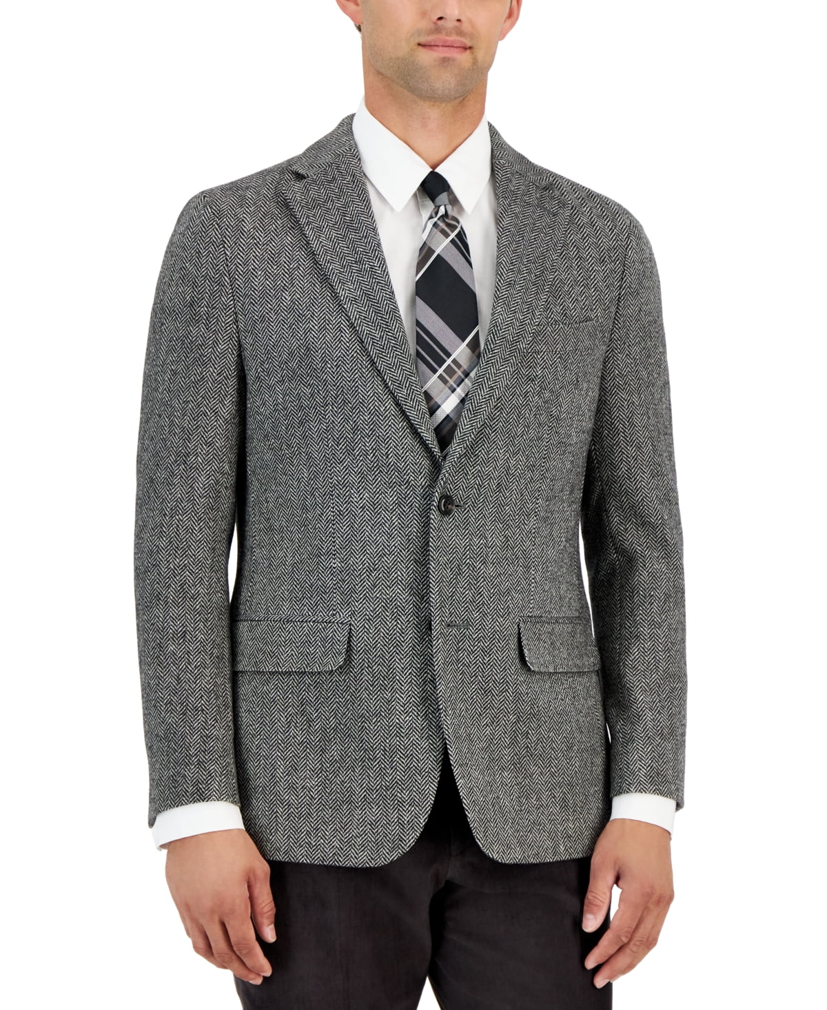 Tommy Hilfiger Mens Modern fit Sport Coat Blazer 46 L Black Herringbone