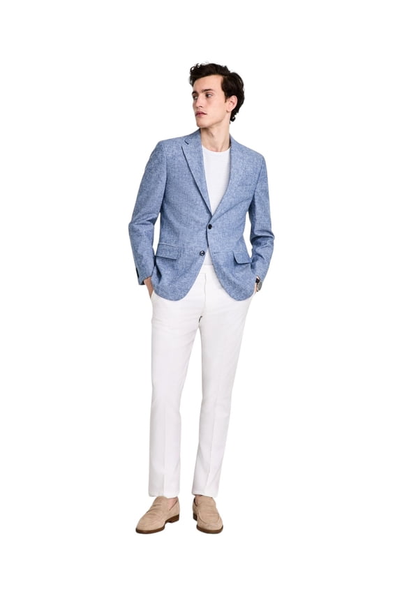 Mens Modern fit Sport Coat Blazer 46 R Light Blue Solid Stretch