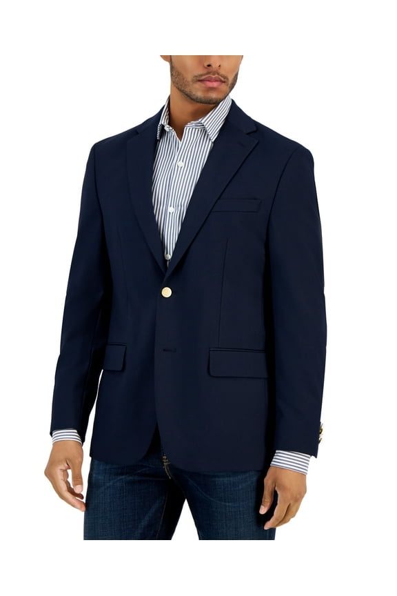 Mens Modern fit Sport Coat Blazer 48 L Navy Blue Solid Stretch