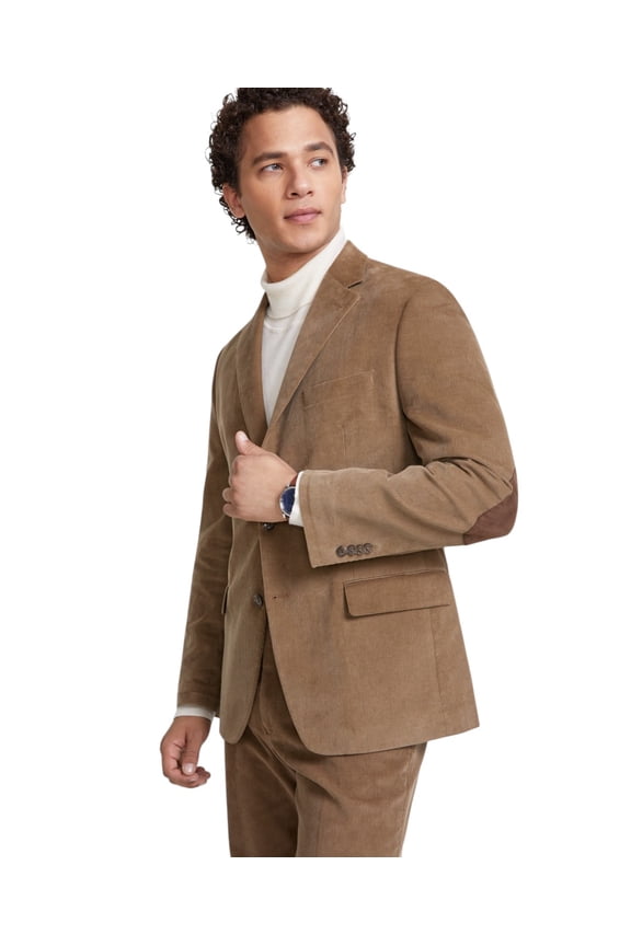 Mens Modern fit Corduroy Sport Coat Blazer 48 R Beige Solid Stretch