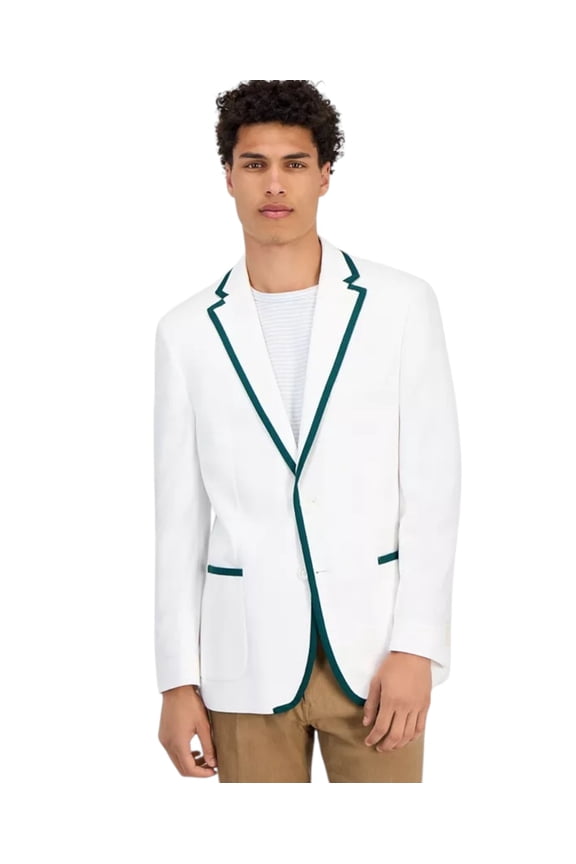 Mens Modern fit Sport Coat Blazer 48 R White Green Tipped