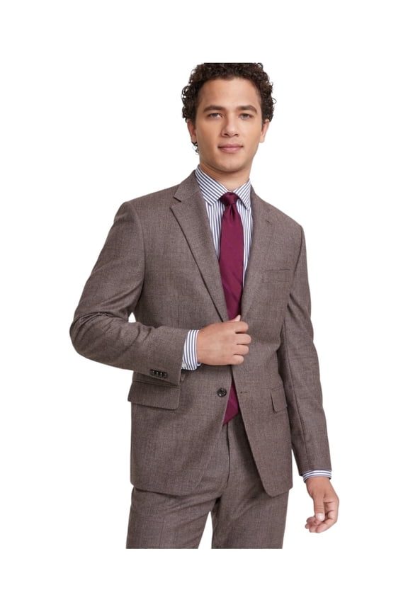 Mens Modern fit Suit Jacket Blazer 36 R Brown Plaid Stretch Wool