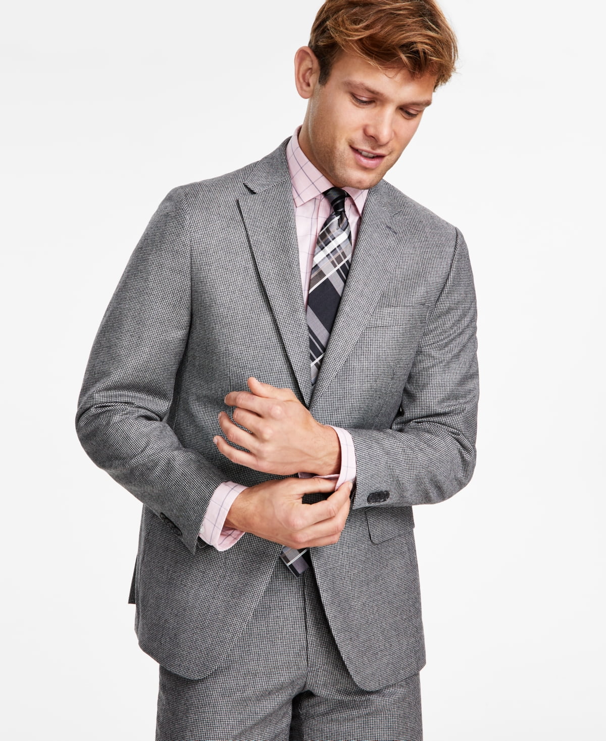Tommy Hilfiger Mens Modern fit Suit Jacket Blazer 40 L Black Check Stretch