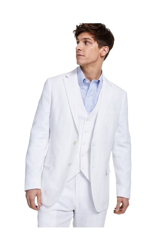 Mens Modern fit Suit Jacket Blazer 40 L White Solid Stretch Linen