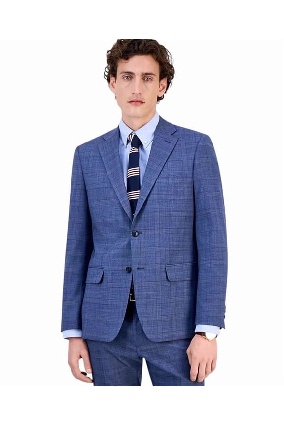 Mens Modern fit Wool Suit Jacket Blazer 42 R Blue Plaid Stretch