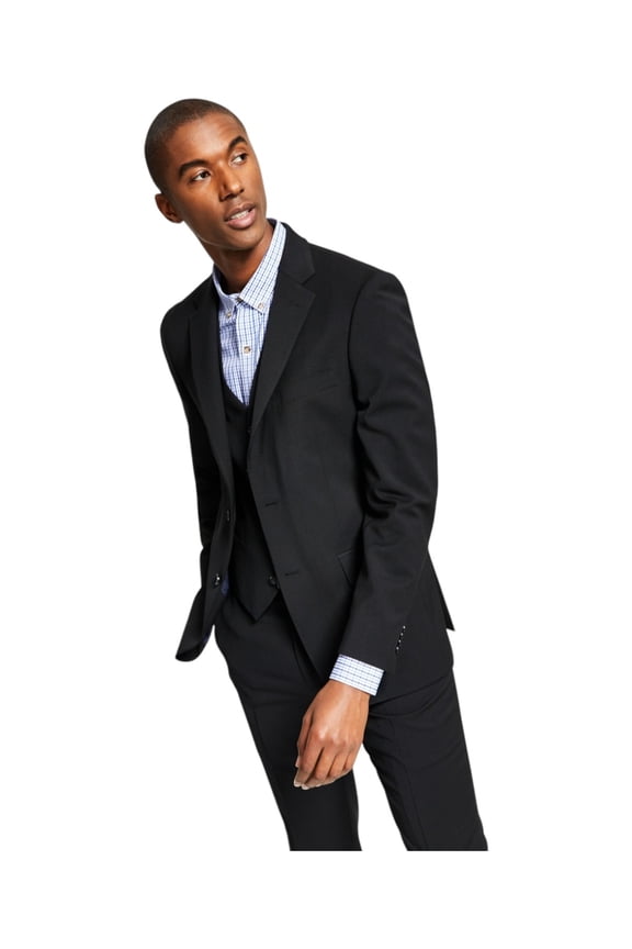 Mens Modern fit Suit Jacket Blazer 43 R Black Solid Stretch Wool