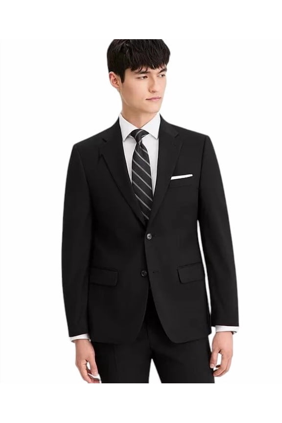 Mens Modern fit Wool Suit Jacket Blazer 46 L Black Solid