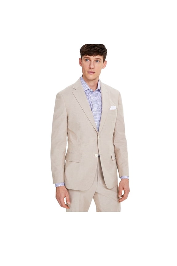 Mens Modern fit Suit Jacket Blazer 48 R Beige Solid Stretch