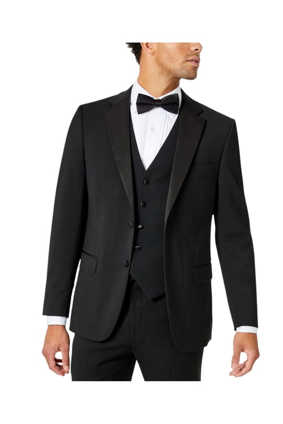 Mens Modern fit Tuxedo Suit Jacket Blazer 40 R Black Solid Stretch