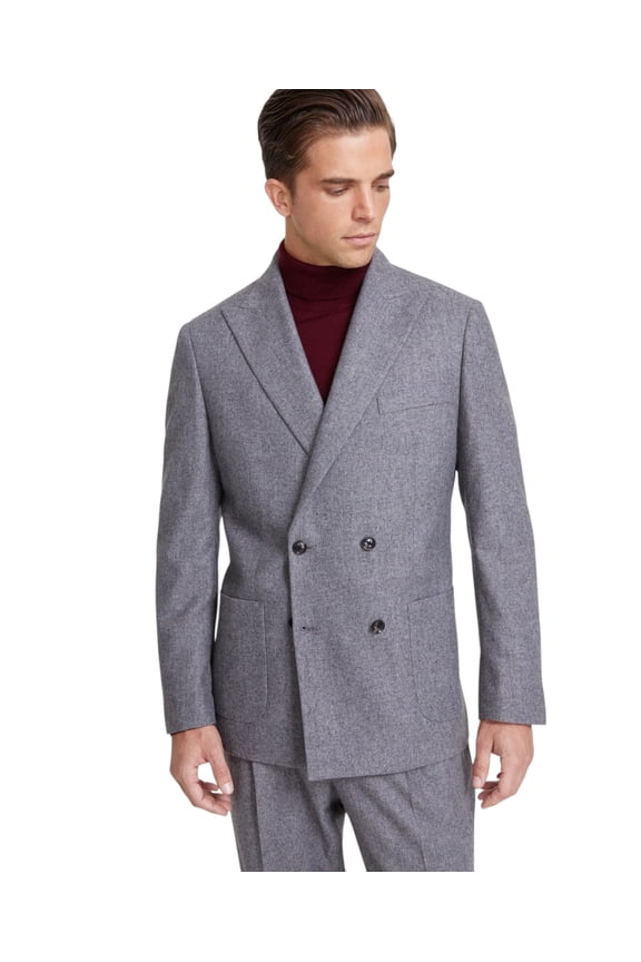 Mens Modern fit Wool Double Breasted Suit Jacket Blazer 48 R Gray