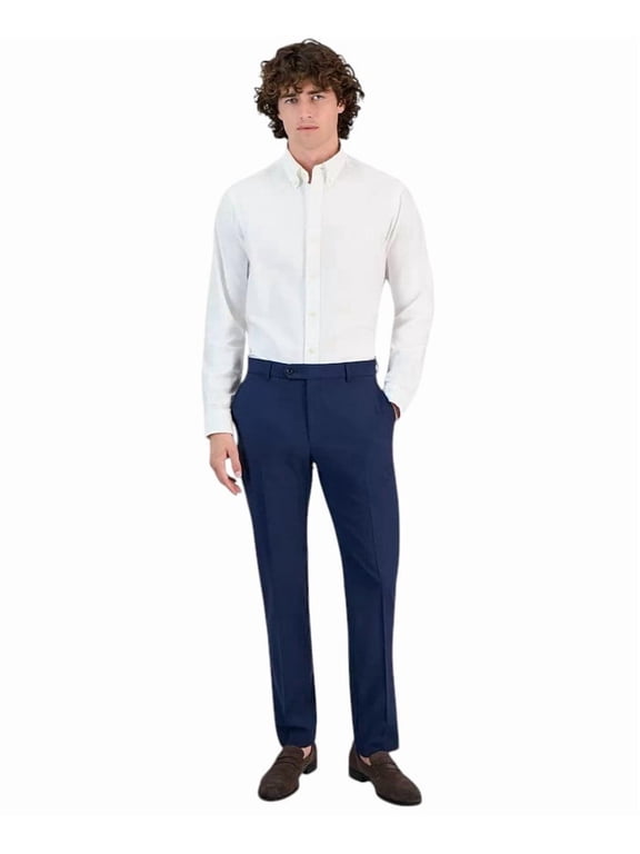 Mens Modern fit Wool Dress Pants 40 / 29 Navy Blue Solid