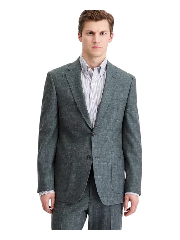Mens Modern fit Wool Linen Suit Jacket Blazer 36 R Green Solid