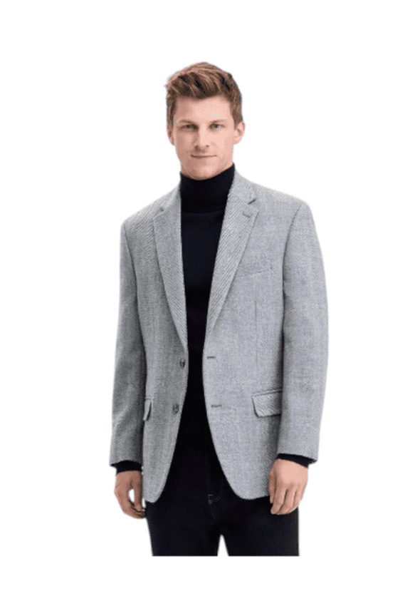 Mens Modern fit Wool Suit Jacket Blazer 38 R Grey Herringbone